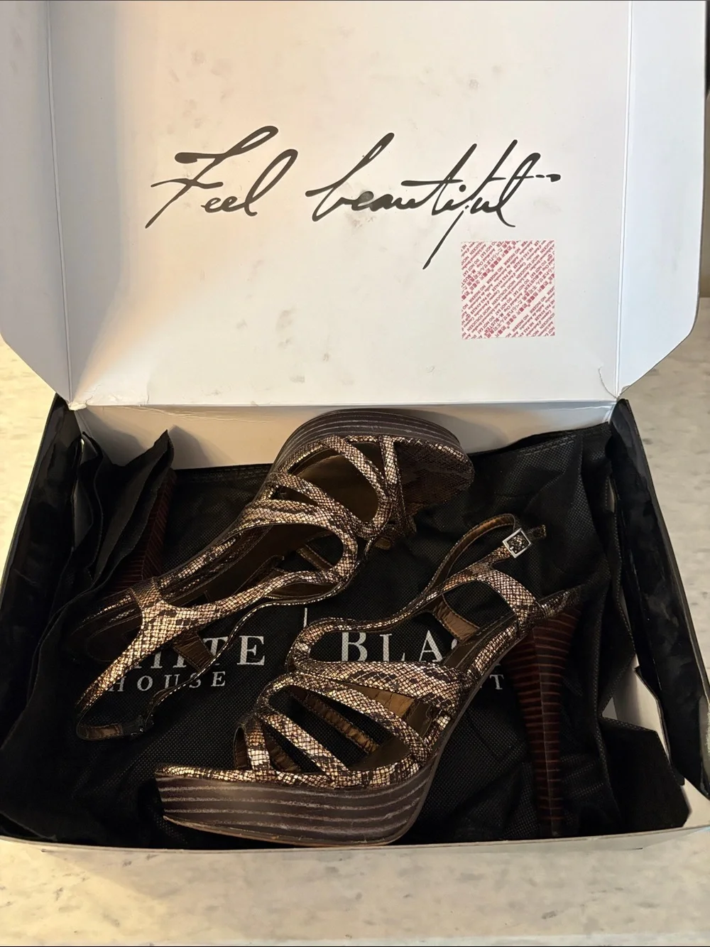 White House Black Market Brown Snake-Print Strappy High Heel Sandals